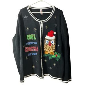 Vtg Holiday Sweater “Owl I Want For Christmas Is You!” XXL Cardigan